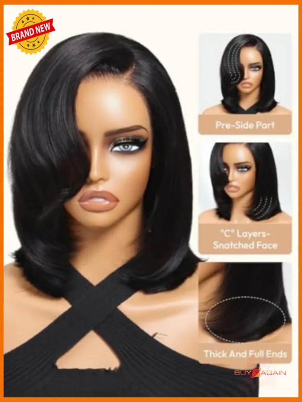 Glueless Short Layered Bob Drawstring Wig Human Hair 12inch